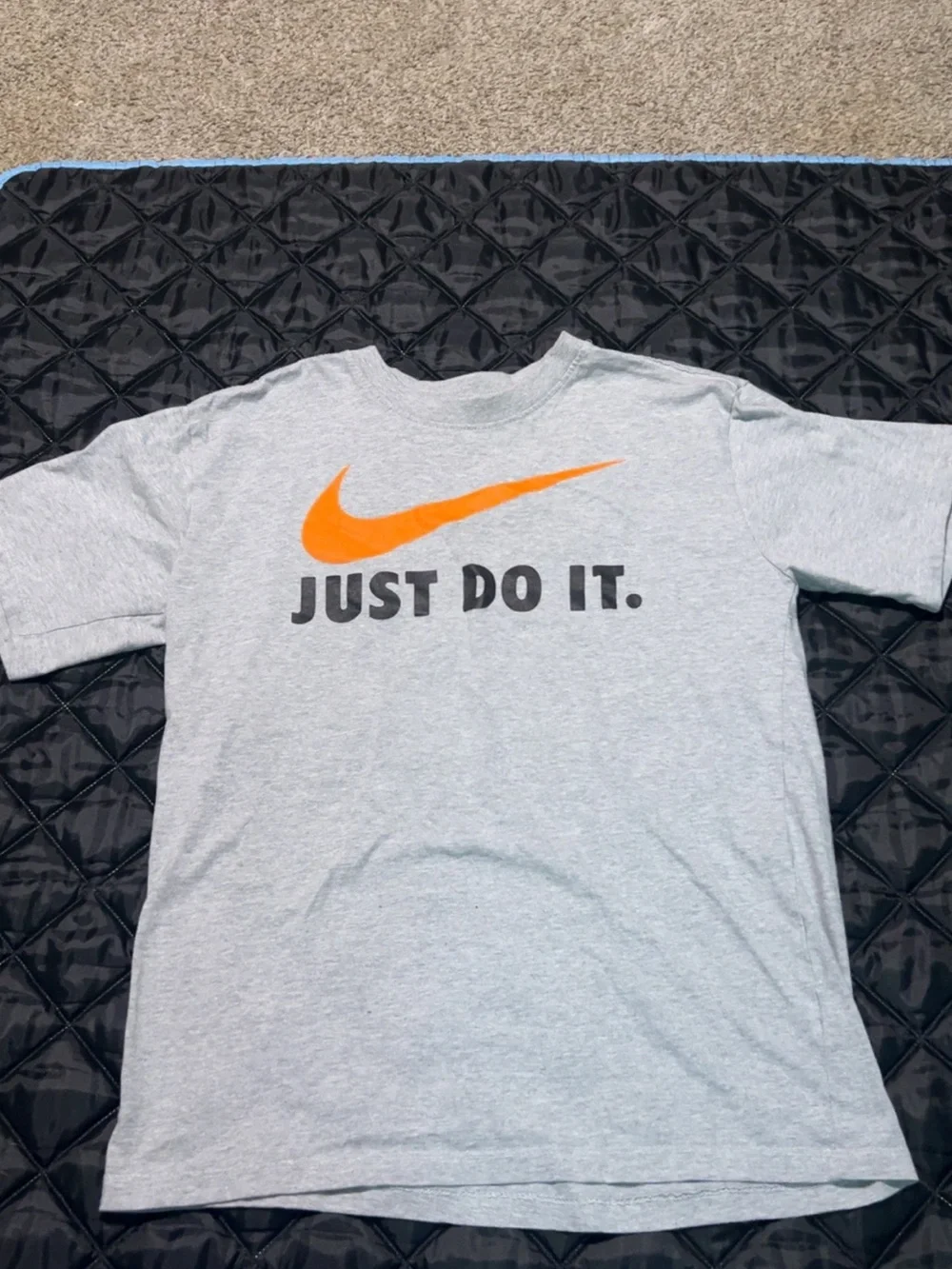 Nike Light Gray Tee with Orange Swoosh and Black 'Just Do It.' Graphic